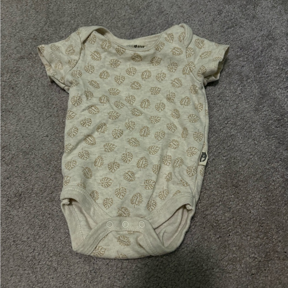 Leaf Print Cream Baby Onesie